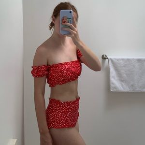 Red Ruffle Bikini Top & Bottoms